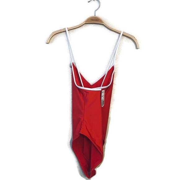 F21 Red V Neck Contrast One Piece Swimsuit - Picture 3 of 3